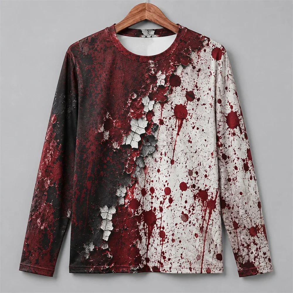 3D Printing Custom - 3D-Druck, Horror-Motiv mit roten Blutflecken, Halloween-Langarm-T-Shirt